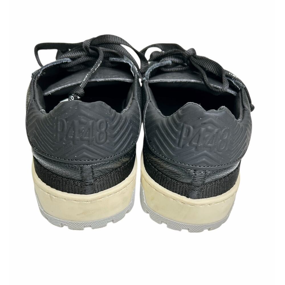 P448 Olli Black Leather Low Top Sneakers Mens 6 / Womens 7.5 Italy - Picture 3 of 8